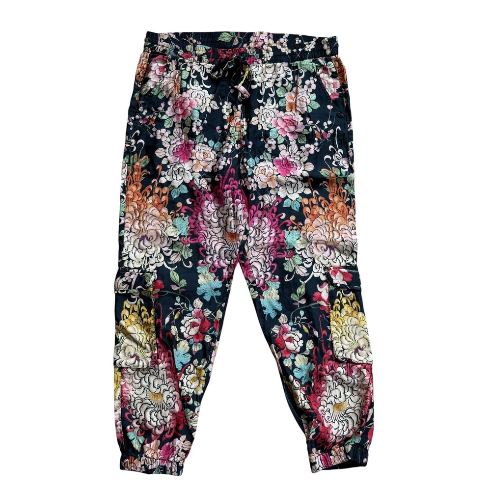 Biya Johnny Was Floral Linen Blend Cargo Jogger Pants B6041880 Multicolor Large - Picture 2 of 7